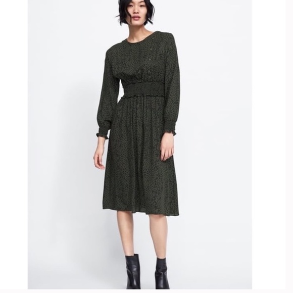 Zara Army Green Leaf Print Wrap Dress main image 1